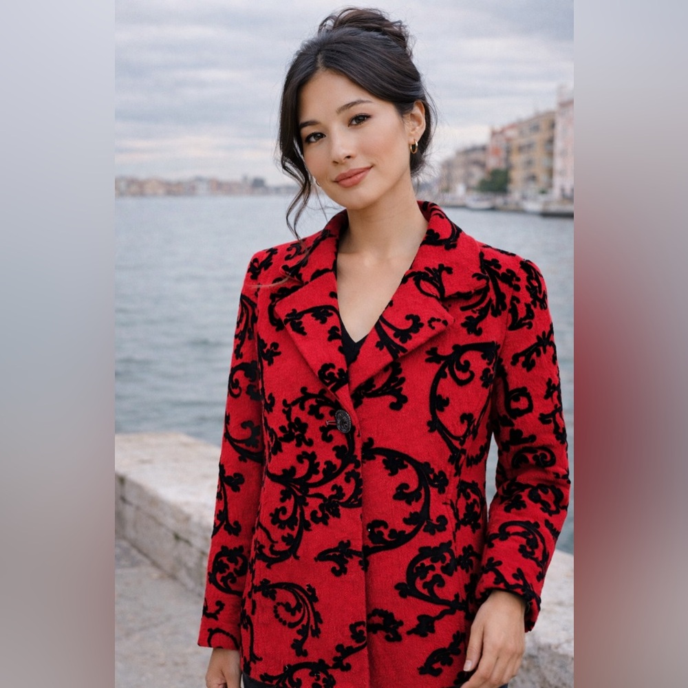 Coldwater Creek Red and Black Patterned Blazer (vintage)